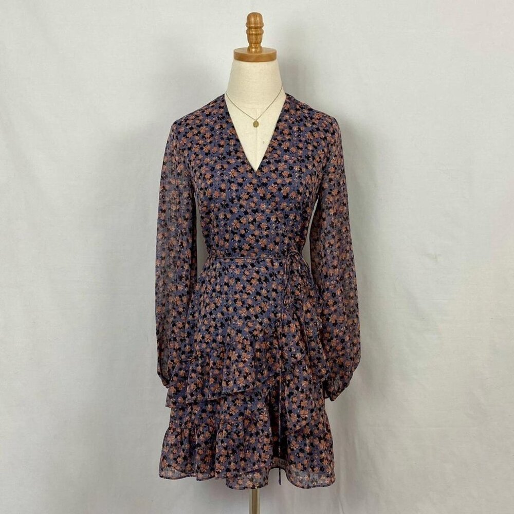 Blue Floral Long Sleeve Wrap Dress